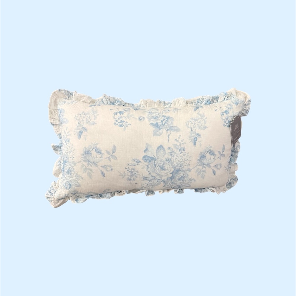 Coquette Fancy Blue Floral Ruffle Pillow - Decorative Accent ~ Charming - Picture 4 of 12